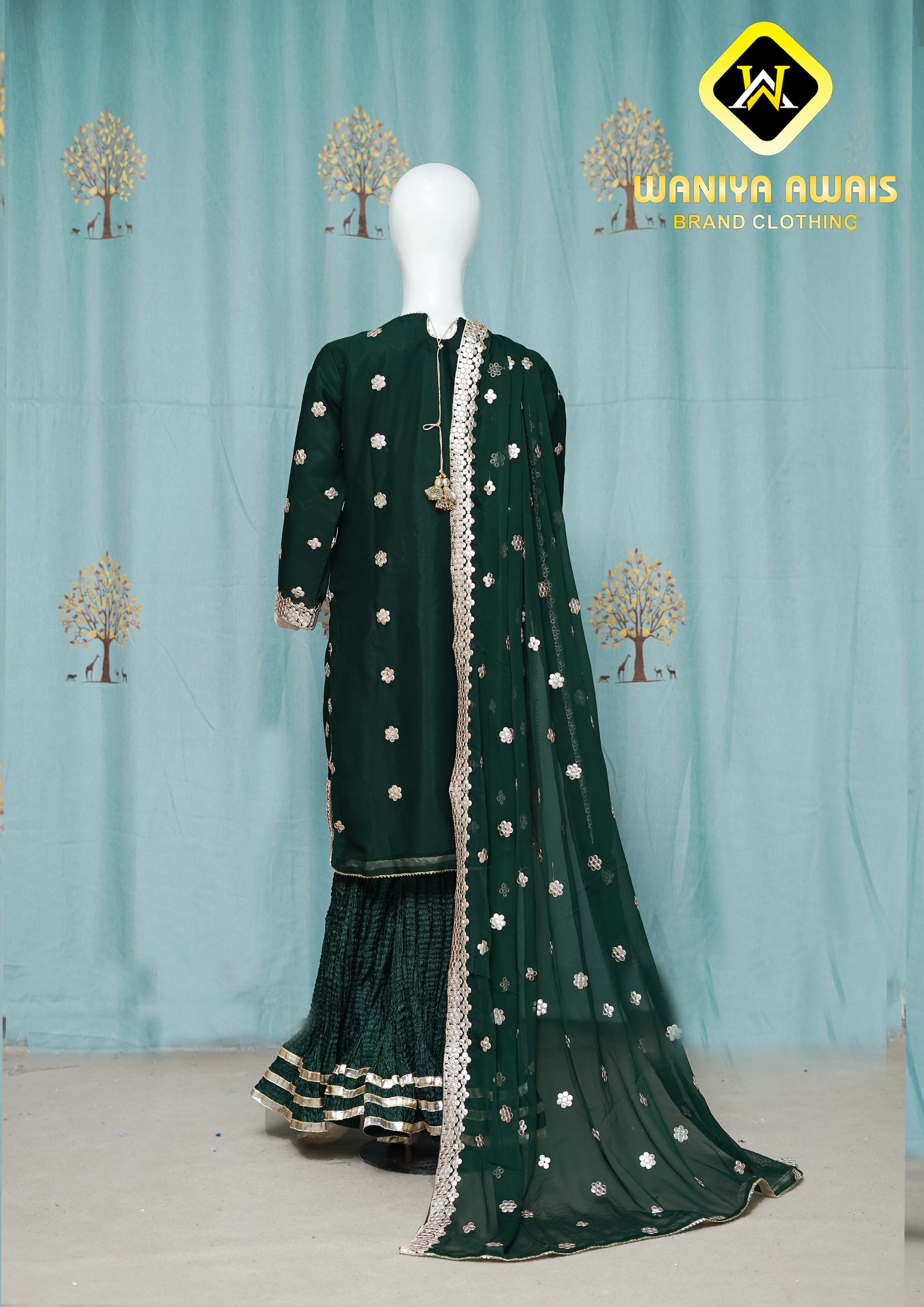 3 PIECE STITCHED EMBROIDERED SUIT WAS-31 - Nafuji Store